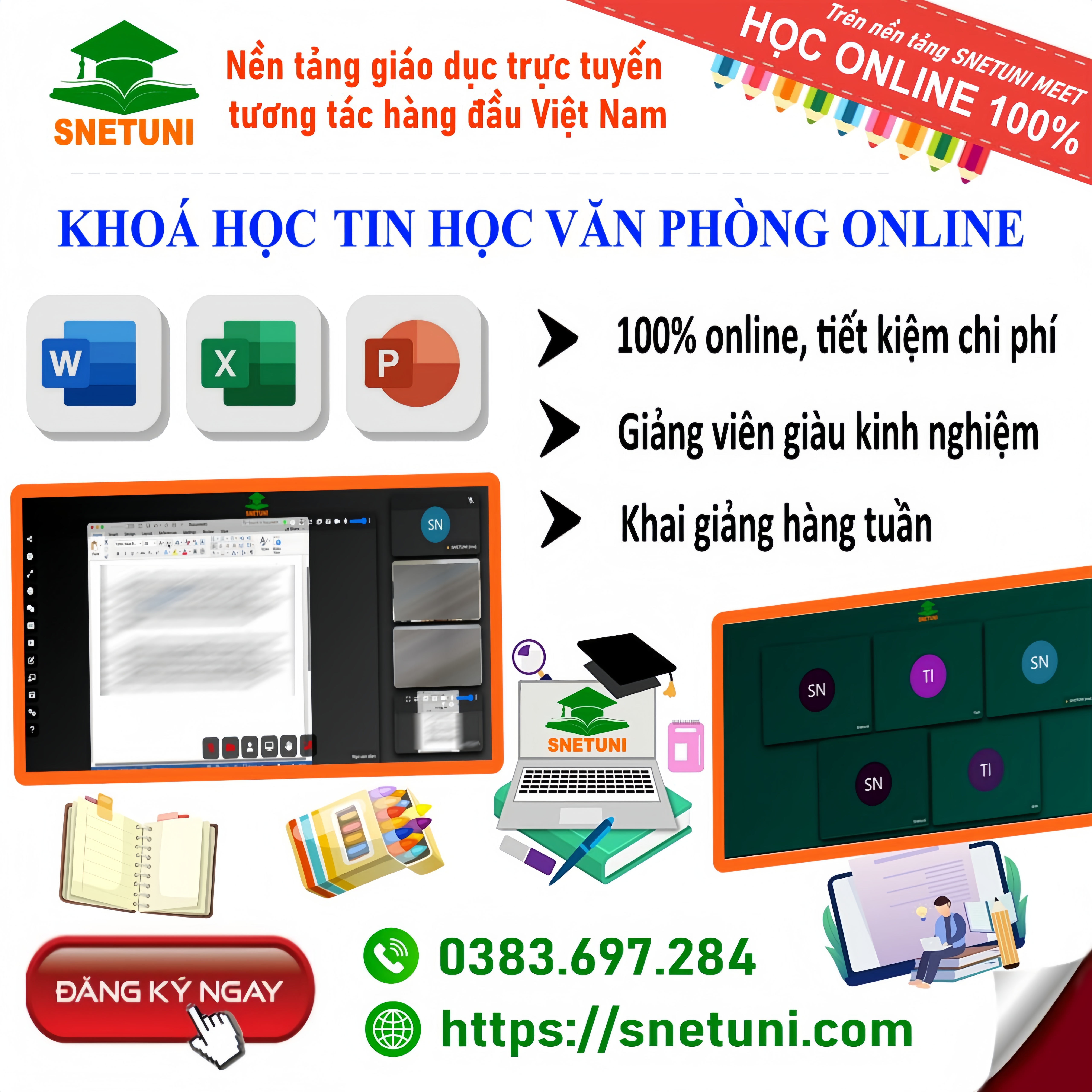 HỌC TIN HỌC VĂN PHÒNG ONLINE CHẤT LƯỢNG CAO - TIẾT KIỆM CHI PHÍ TẠI SNETUNI