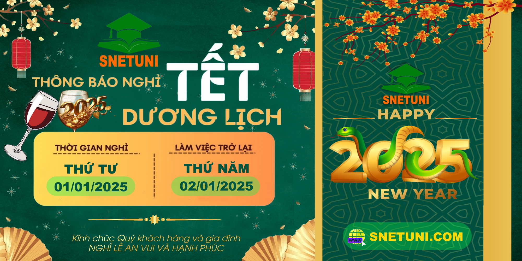 SNETUNI THÔNG BÁO LỊCH NGHỈ TẾT DƯƠNG LỊCH 2025