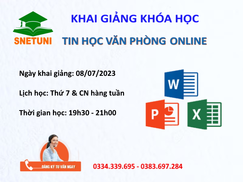 THÔNG BÁO KHAI GIẢNG KHÓA HỌC TIN HỌC VĂN PHÒNG ONLINE 1
