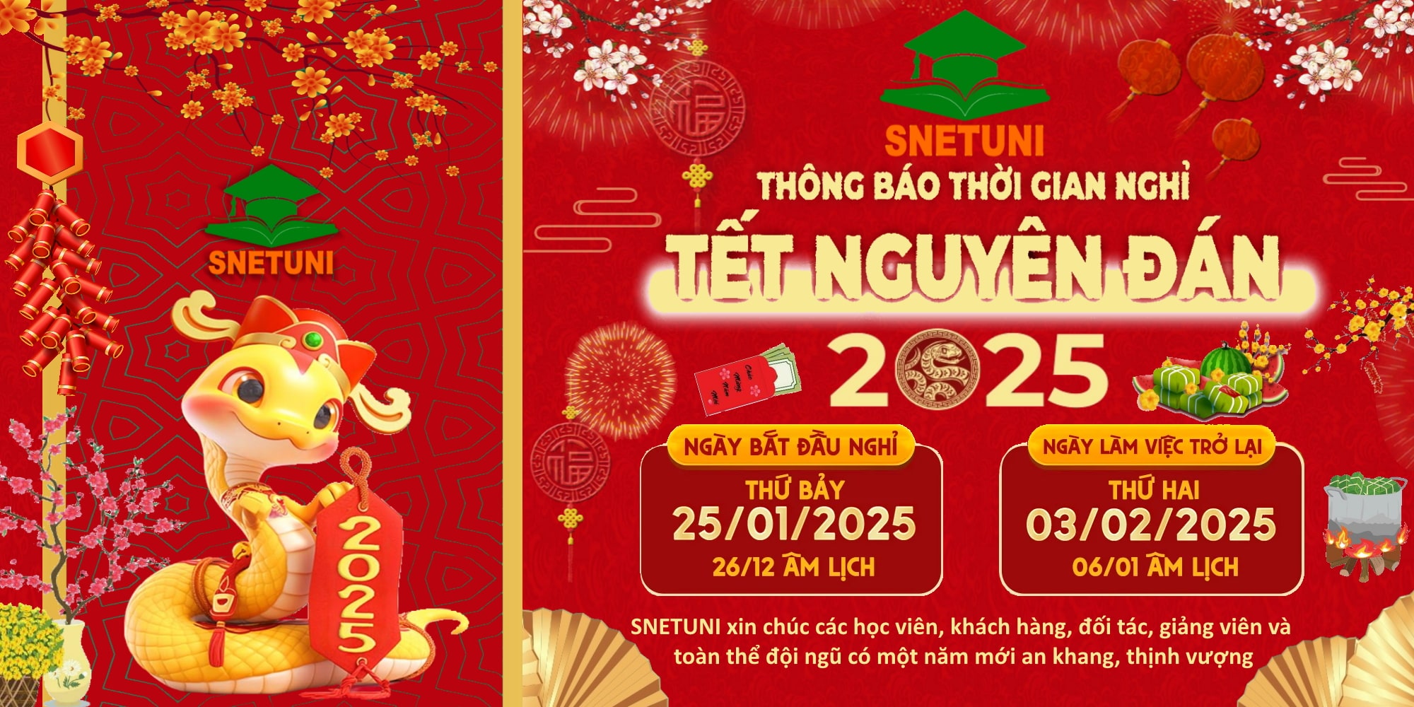 Thông báo lịch nghỉ tết Nguyên Đán Ất Tỵ 2025