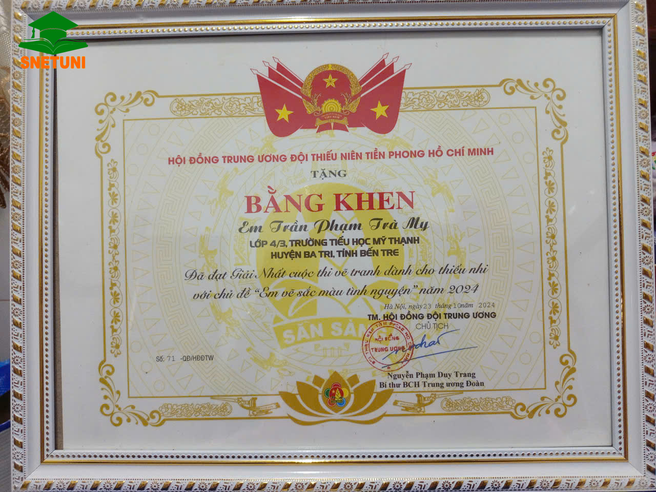 Trà My còn là một nghệ sĩ nhí tài năng với nhiều giải cao trong các cuộc thi sáng tạo nghệ thuật 