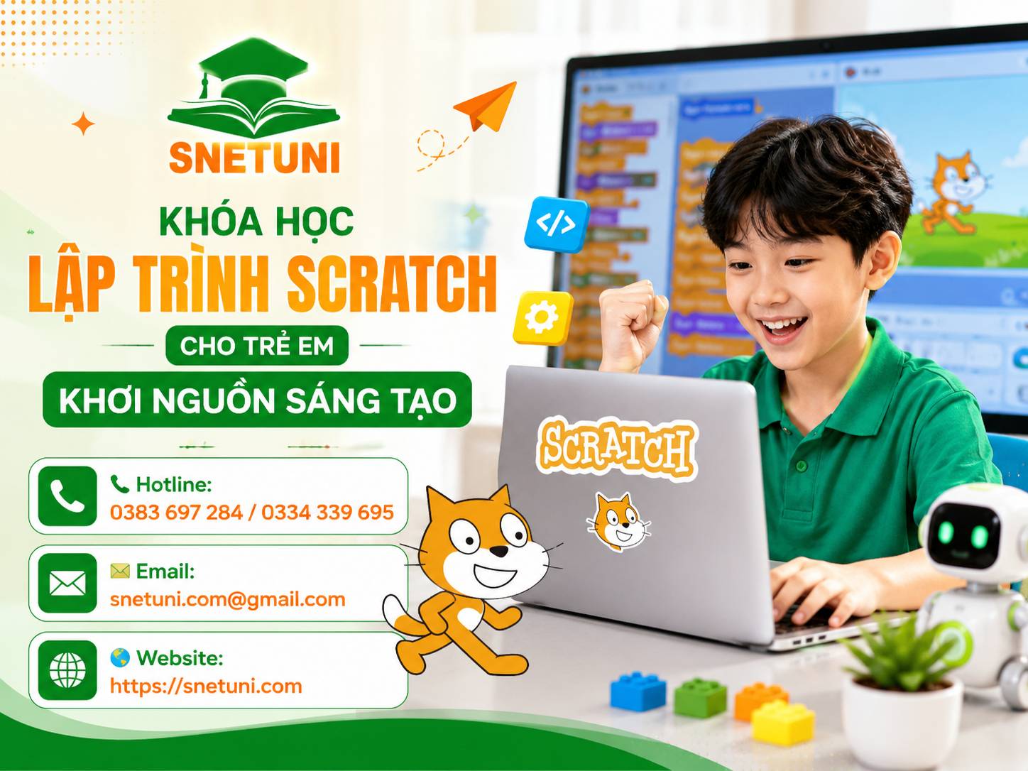 Học lập trình Scratch tại SnetUni - Nền tảng giáo dục tương tác trực tuyến thông minh 