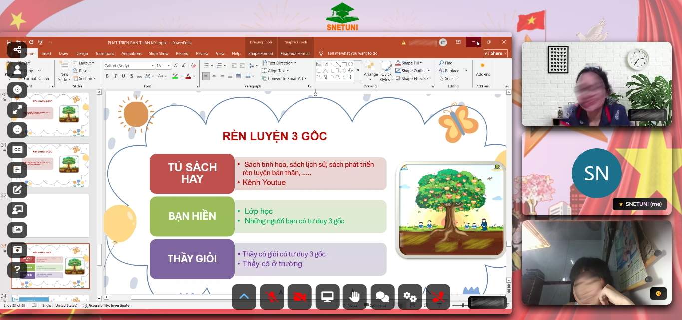 Trải nghiệm giao diện yêu nước chào mừng Quốc khánh trong lớp học Phát triển bản thân trên nền tảng trực tuyến SnetUni